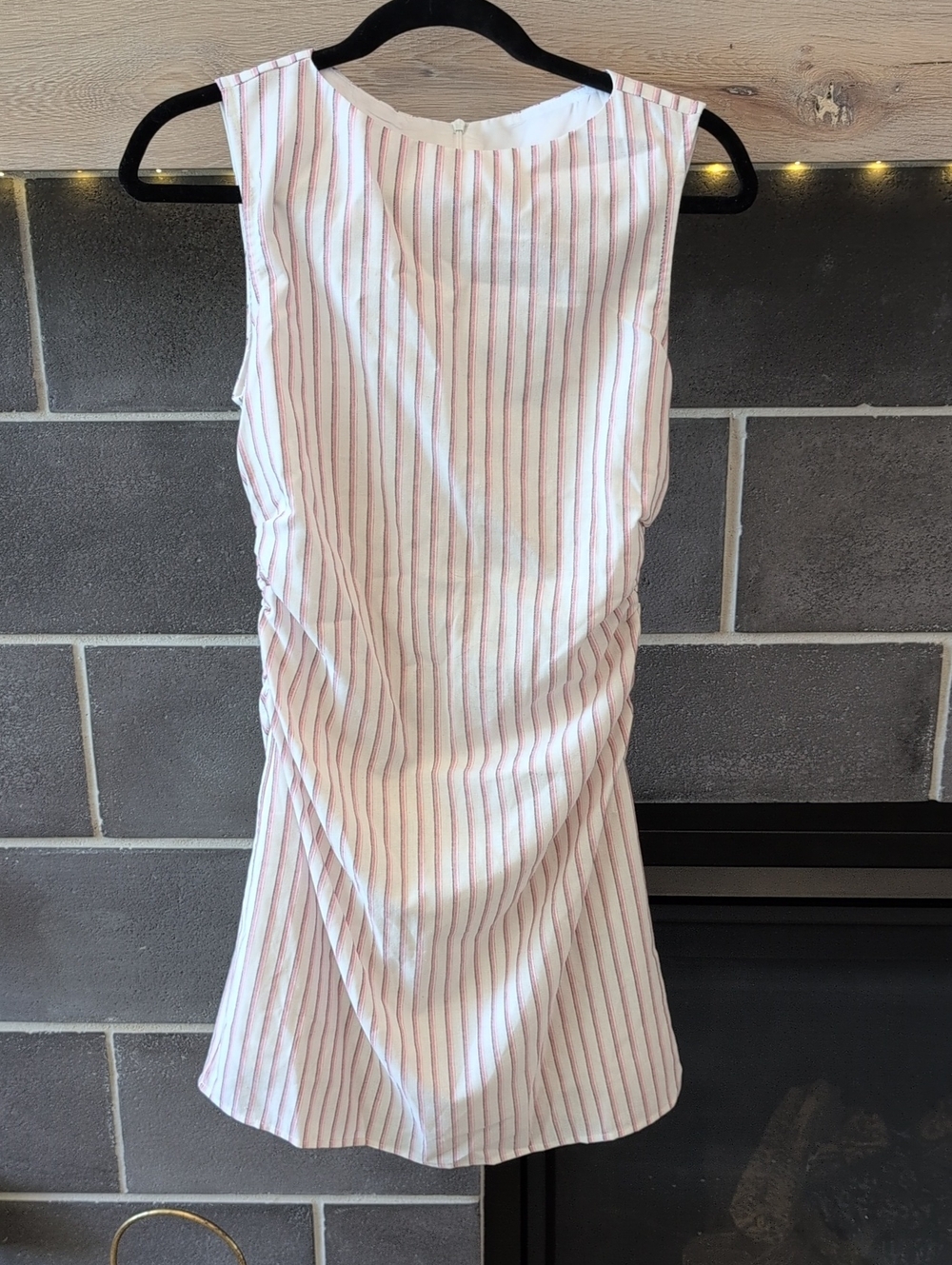 Commense White Cotton Mini Dress with Pink Stripes